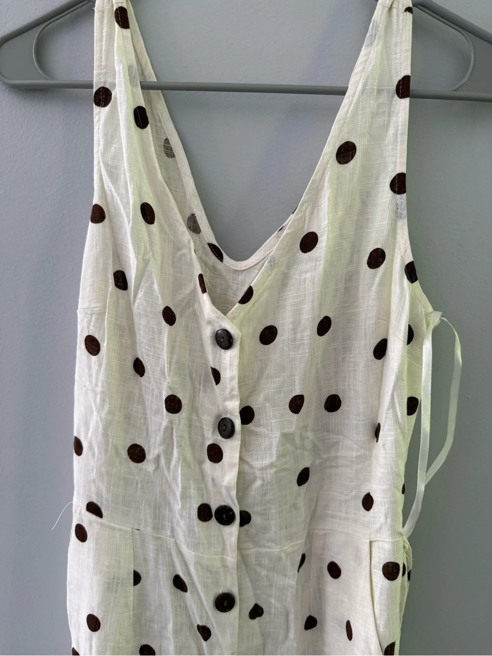 NWT Monteau Jumpsuit Pantsuit Brown Beige Polka Dot Groovy Buttons Size M - Picture 3 of 7